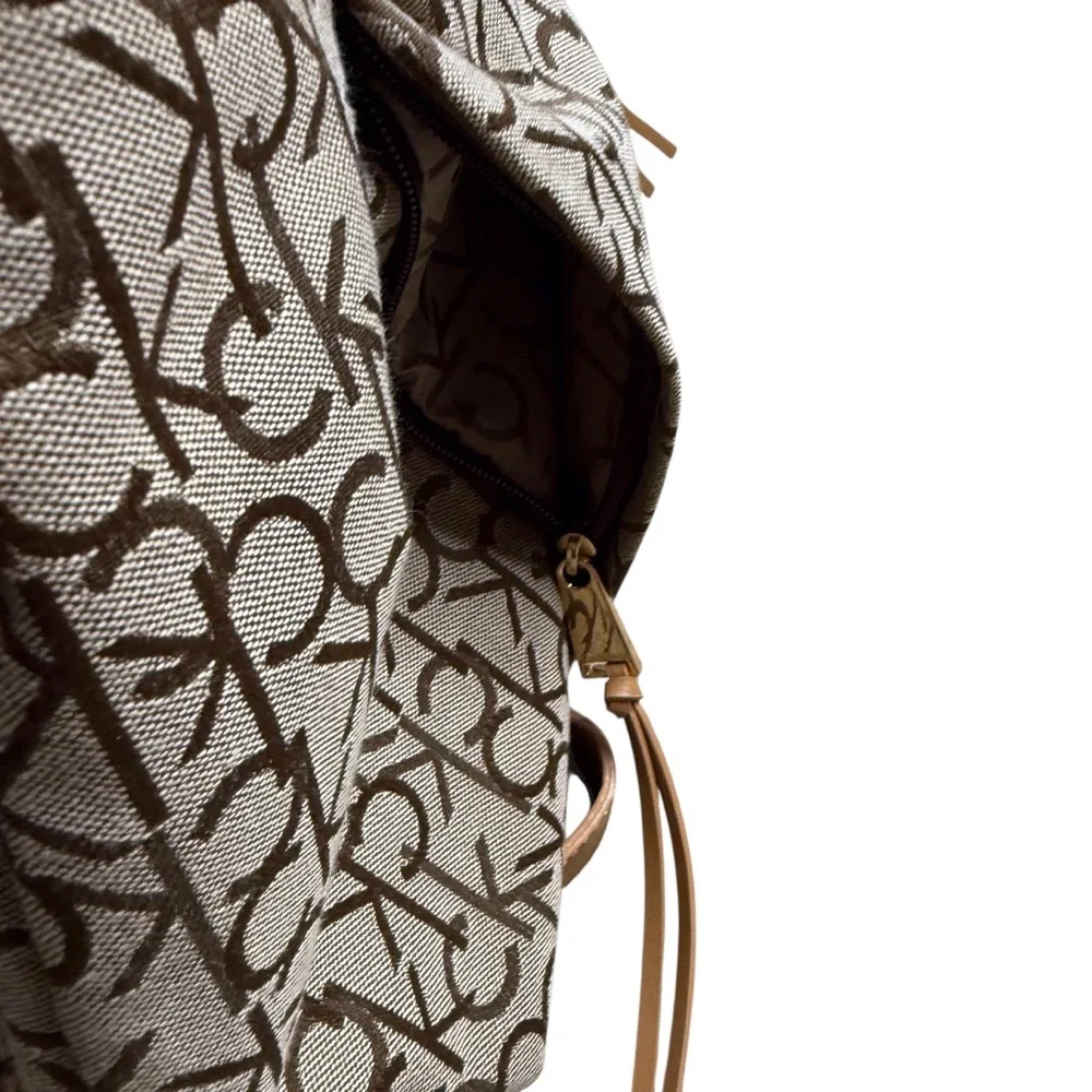 Calvin Klein Canvas khaki and tan signature logo shoulder/crossbody bag. NWOT - Picture 8 of 11